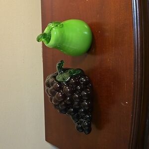Glass Fruit Pear and Grapes Set of 2